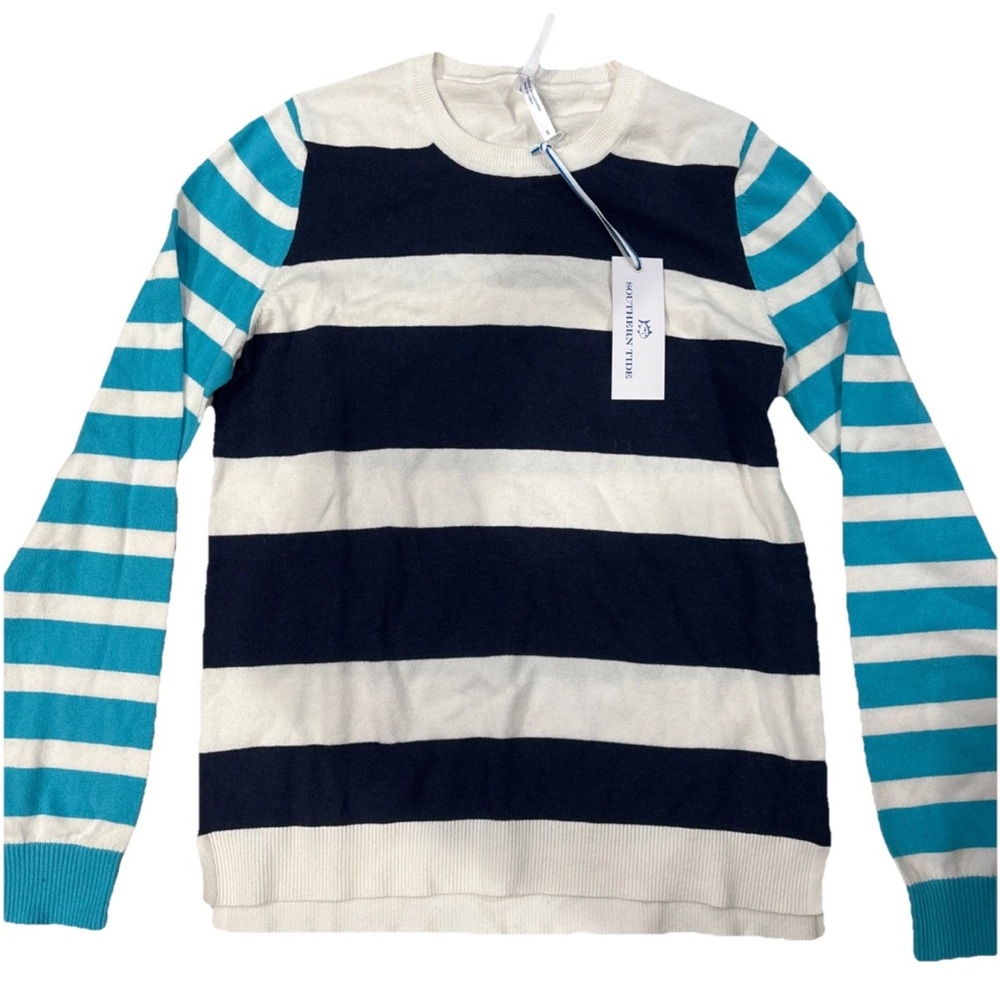 [🆕] NWT Southern Tide Women’s Navy And Aqua Striped Sweater- Size Small